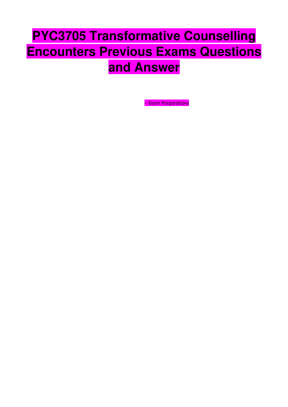 Preview image for PYC3705 Transformative Counselling Encounters Previous Exams Questions and Answers